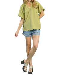 Umgee - Elegant Scallop Hem Blouse - Plus