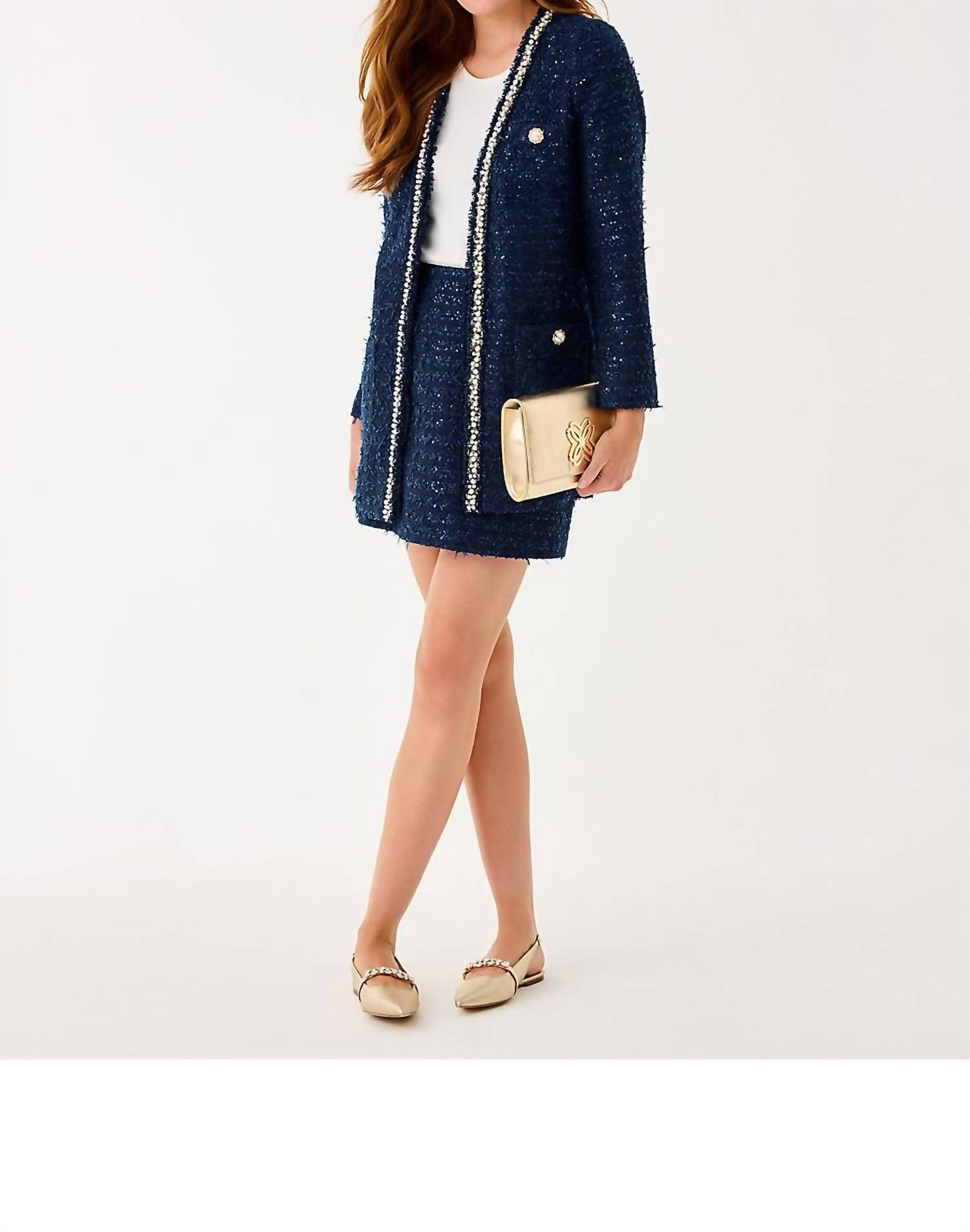 Lilly Pulitzer Neoma Jacket in low tide navy after party lurex boucle - women's jacket - view 5