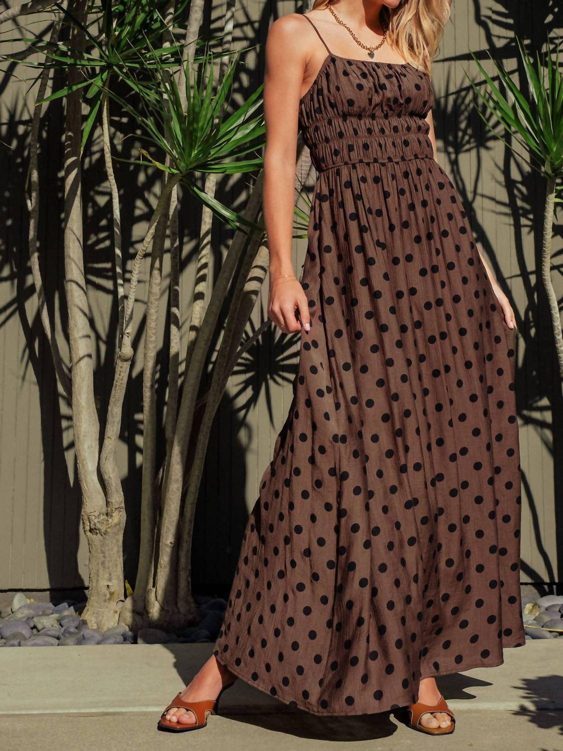 Urban Daizy - Polka Dot Smocked Maxi Dress