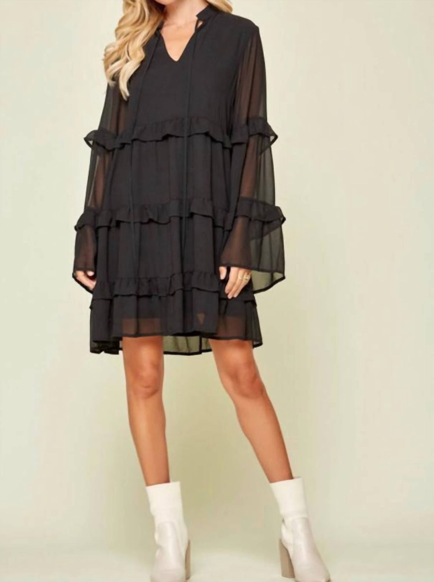 ANDREE BY UNIT Daphne Long Sleeve Mini Dress in black - women's dress - alternate view