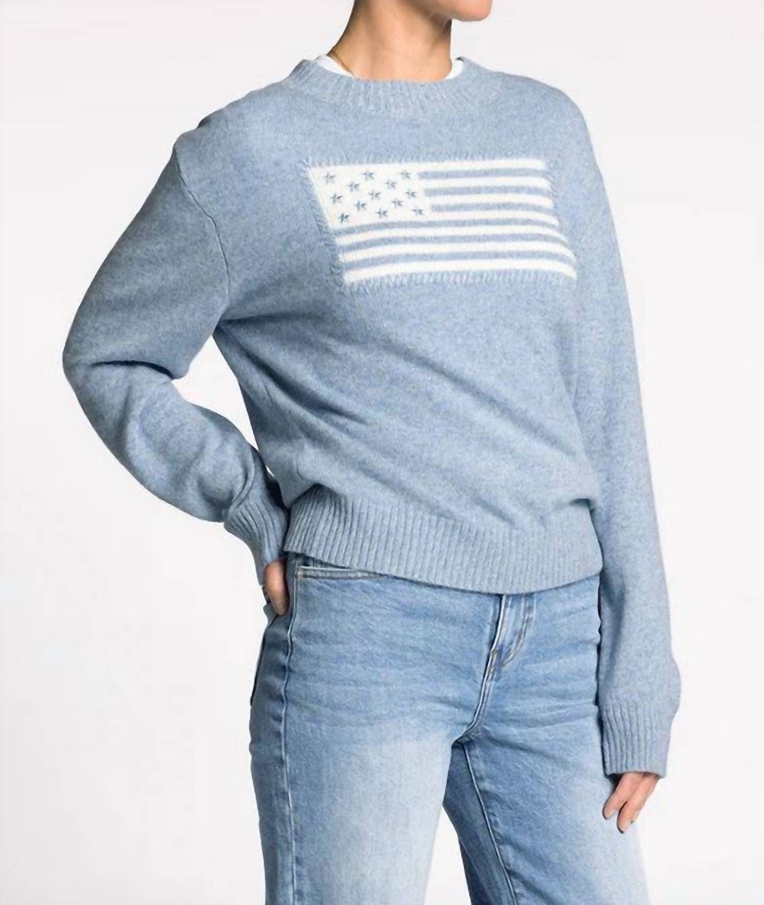 Thread & Supply Allegiance Wool Blend Sweater in heather blue - women's sweater - detail view