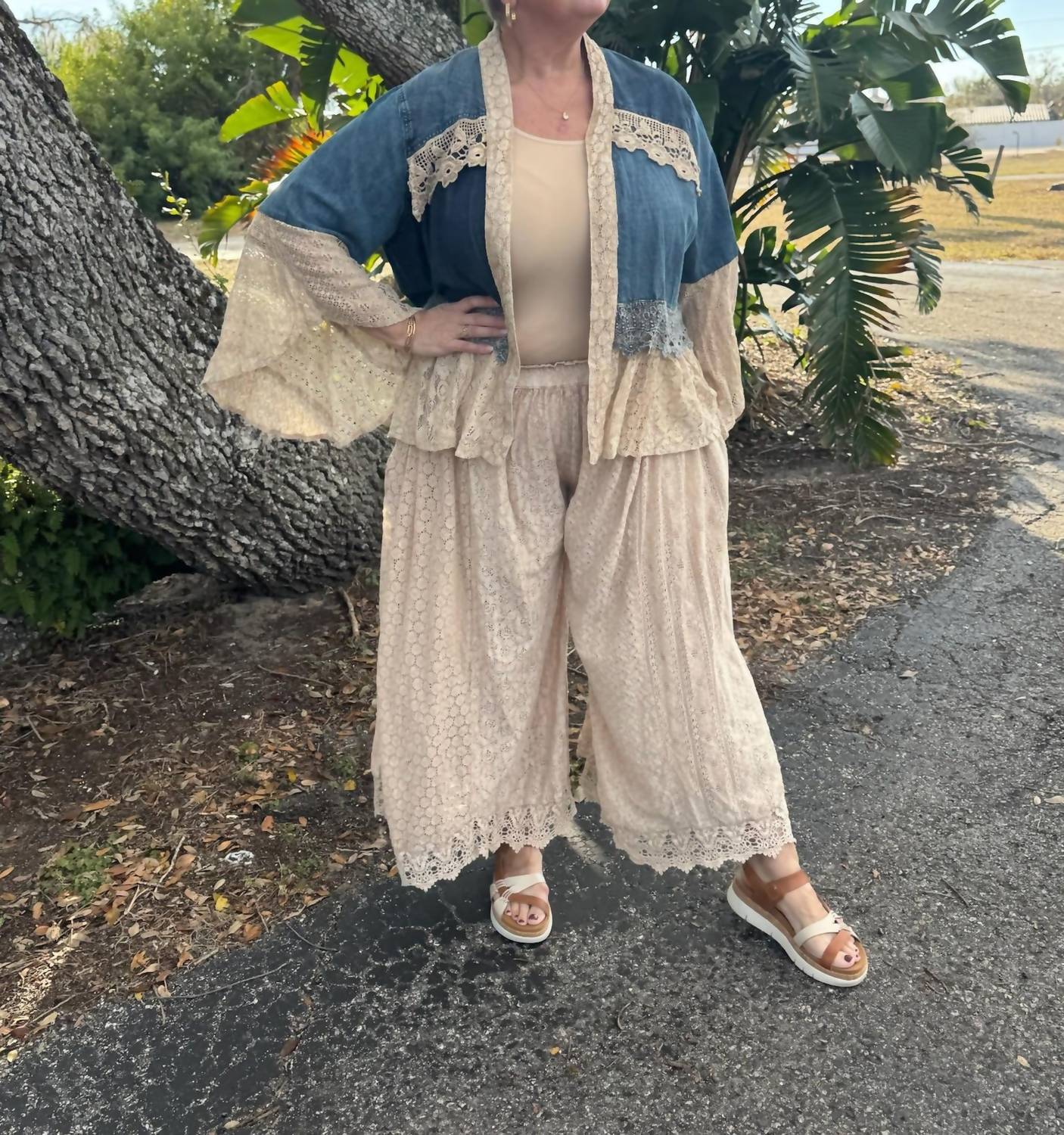 Young Threads - Boho Lace Wide Leg Pants