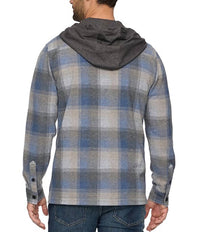 Flags & Anthem Poston Hero Hooded Knit Flannel Shirt Jacket in charcoal grey blue - men's jacket - alternate view