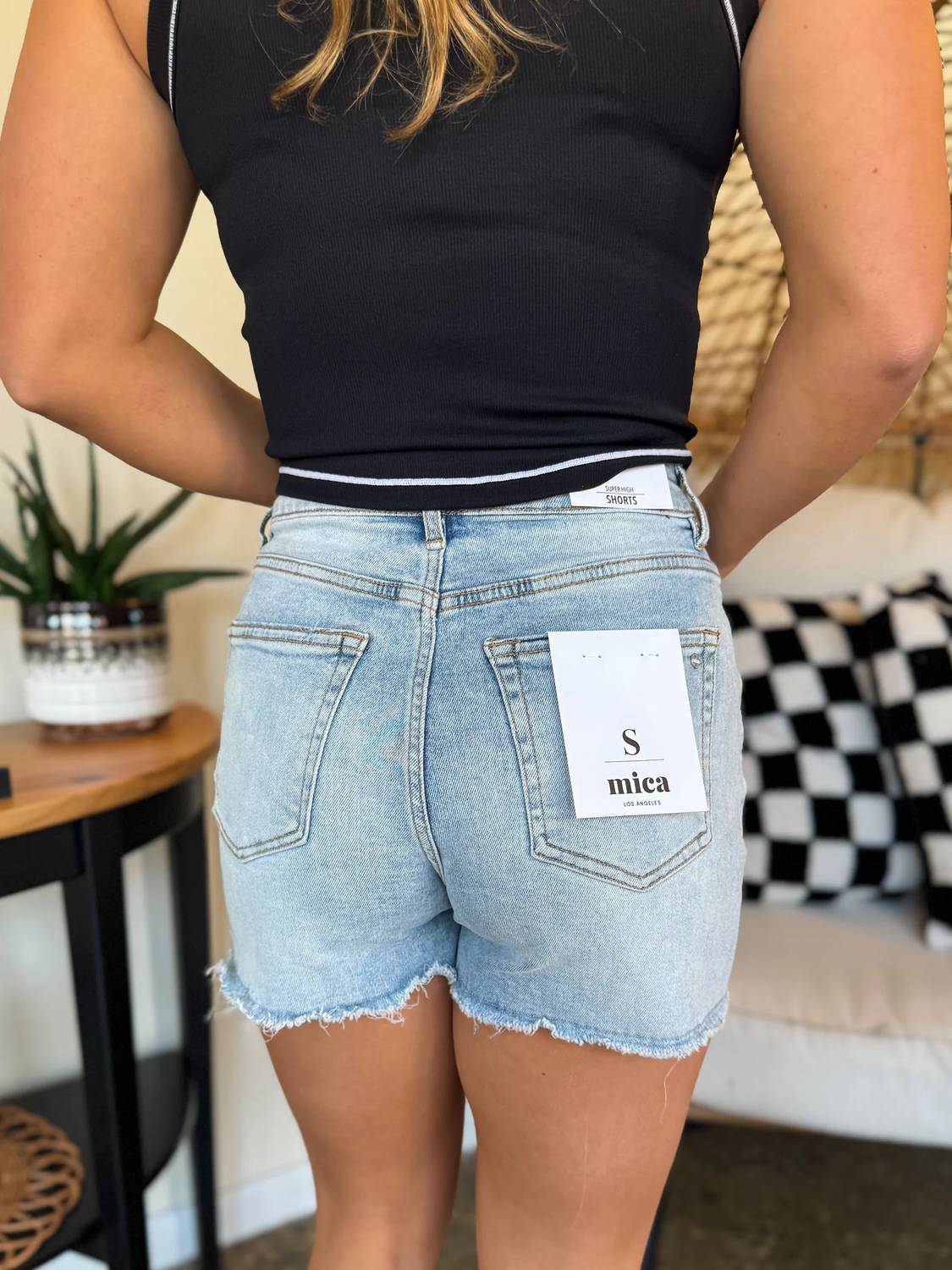 Mica Denim - Frayed Hem Super High Shorts