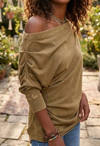 Surelymine - Weekend Wander Off-shoulder Oversized Top