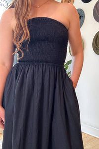 NARY Tube Midi Sundress in black linen - women's dress - view 4