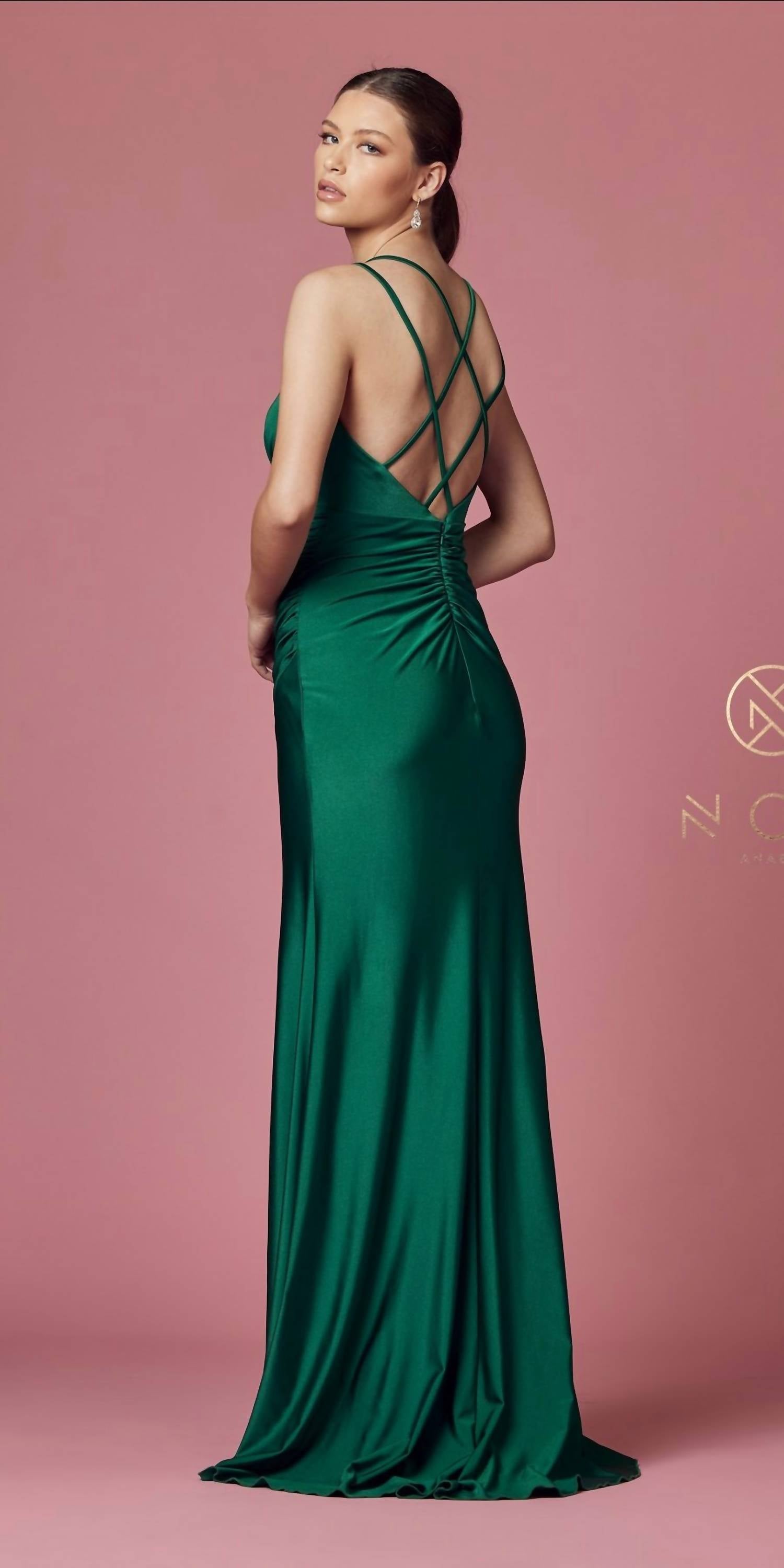 Nox Anabel Fitted Floor Length Evening Gown in emerald - women's dress - alternate view