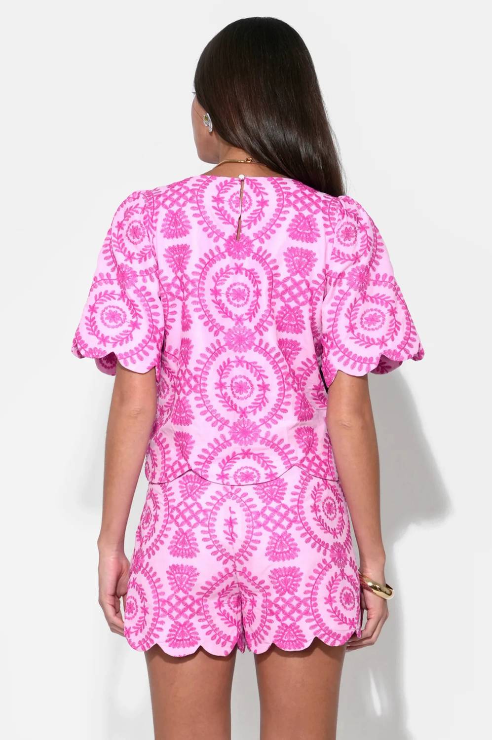 Adelyn Rae - Hadley Square Neck Embroidery Scallop Top