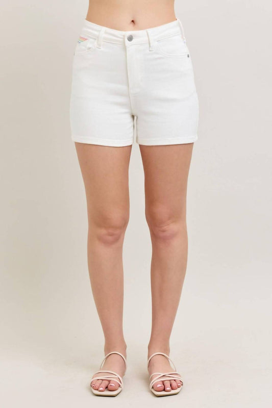 Judy Blue - High Waist Yoke And Rainbow Stitch Detail Denim Short