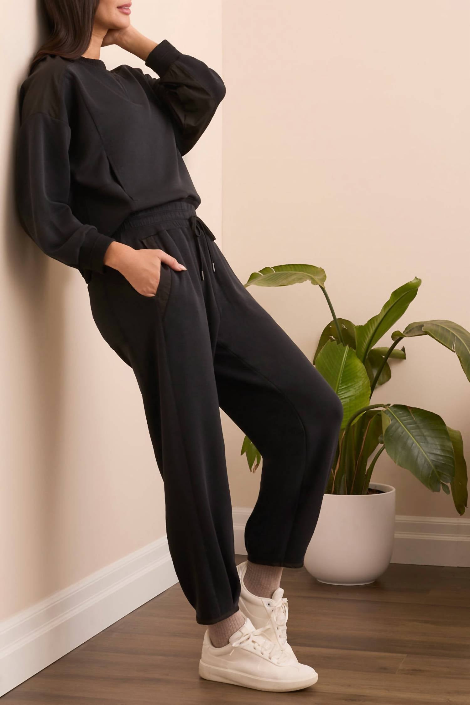 TRIBAL Long Sleeve Combo Top in black - women's long sleeve top - alternate view