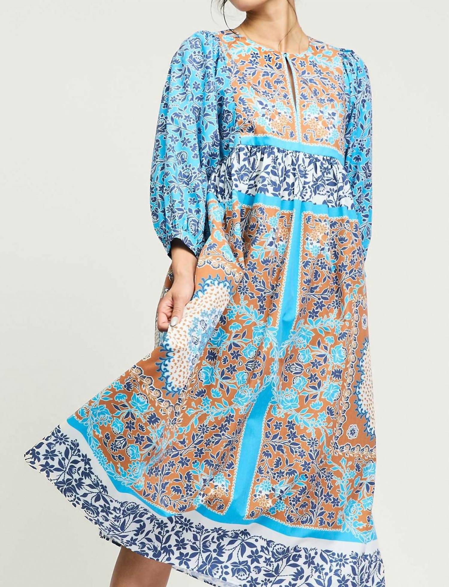 Current Air - Boho Patchwork Print Midi Dress