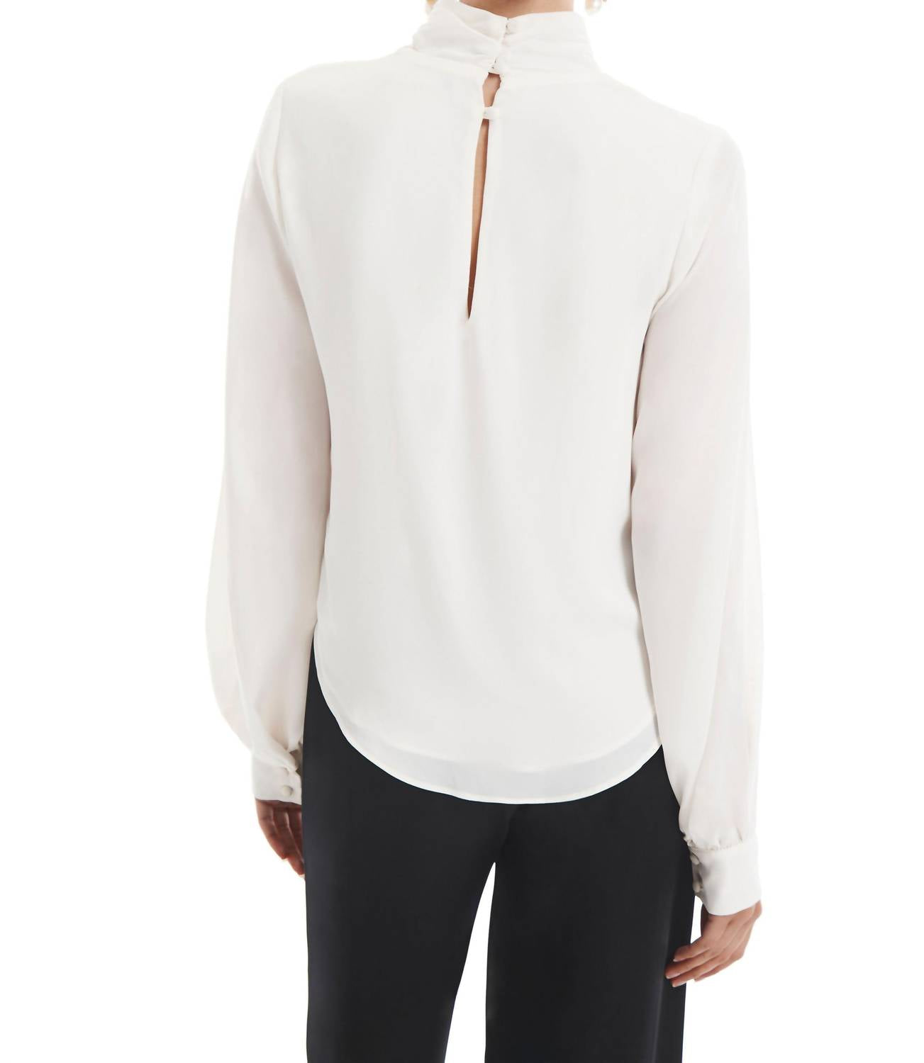 Krisa - Asymmetrical Keyhole Turtleneck Blouse