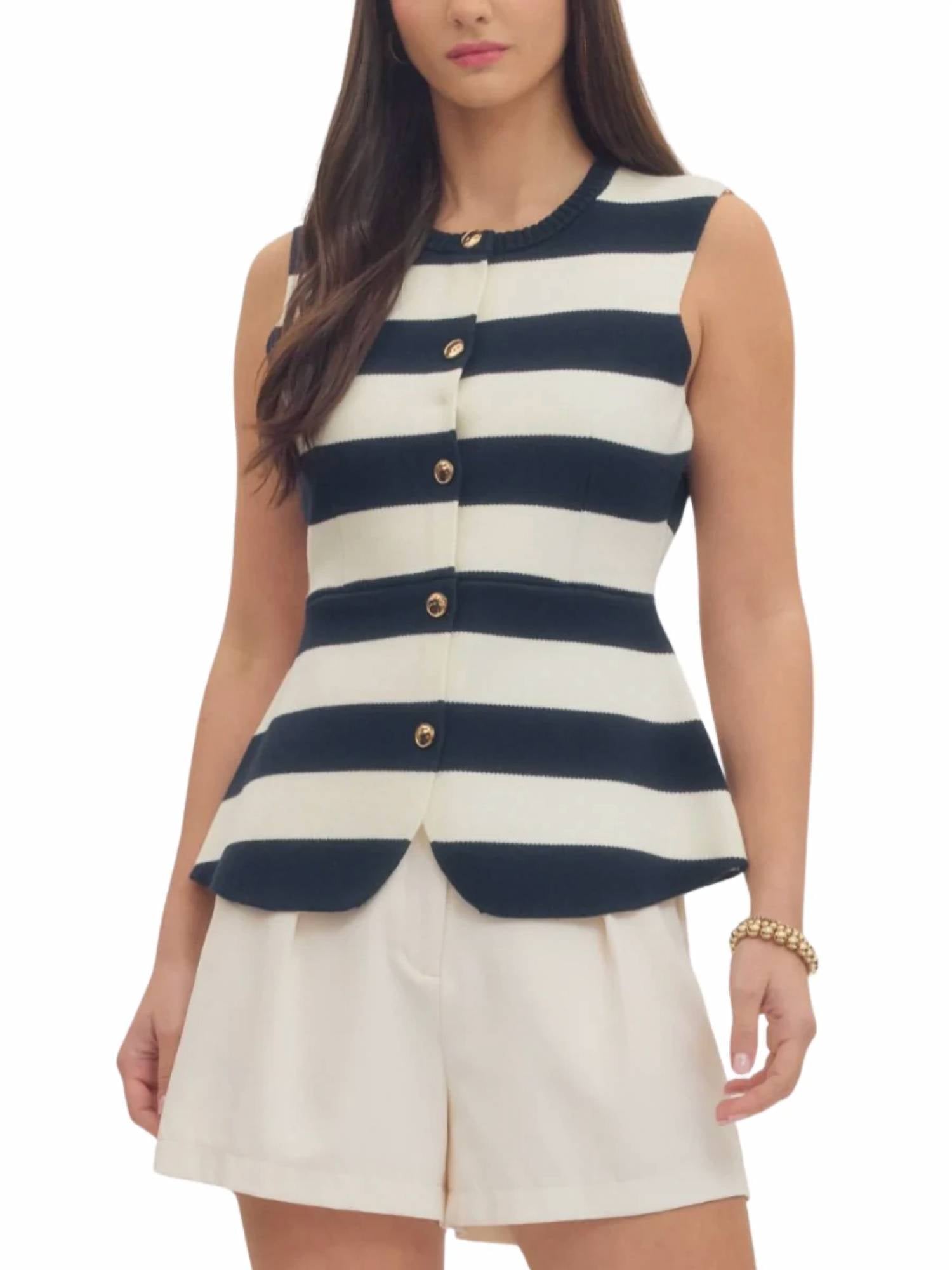 Entro - Sleeveless Peplum Stripe Sweater Vest