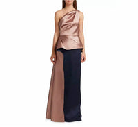 Teri Jon - One Shoulder Two Tone Gazar Peplum Gown