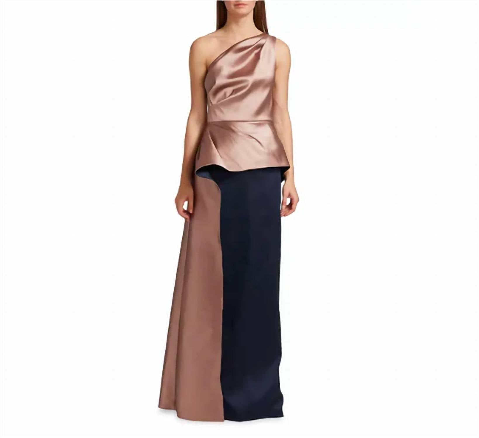 Teri Jon - One Shoulder Two Tone Gazar Peplum Gown