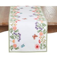 Saro Lifestyle - Embroidered Floral Butterfly Decorative Table Runner