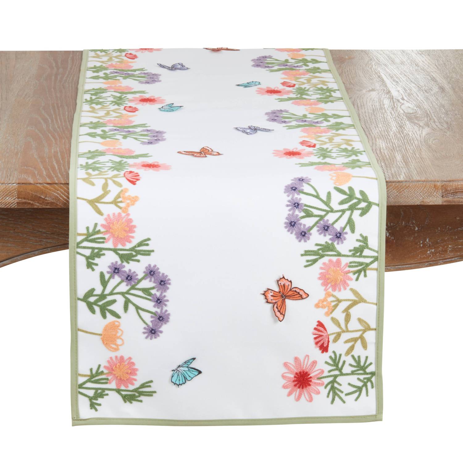 Saro Lifestyle - Embroidered Floral Butterfly Decorative Table Runner