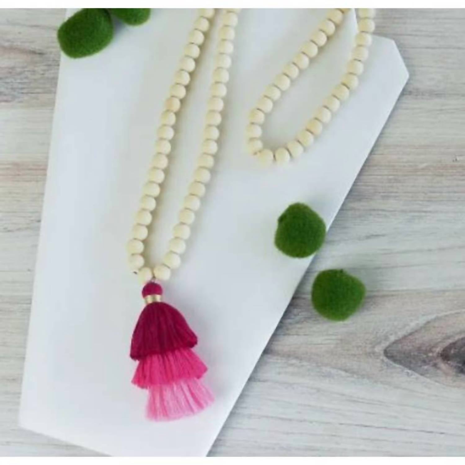 Lauren Lane - Women's Ombré Tassel And Wood Bead Necklace