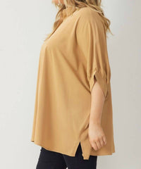 Entro - Dolman Curvy 3/4 Sleeve Button Up Top