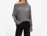 SIX/FIFTY Anywhere Holiday Off Shoulder Top in silver lurex - women's sweater