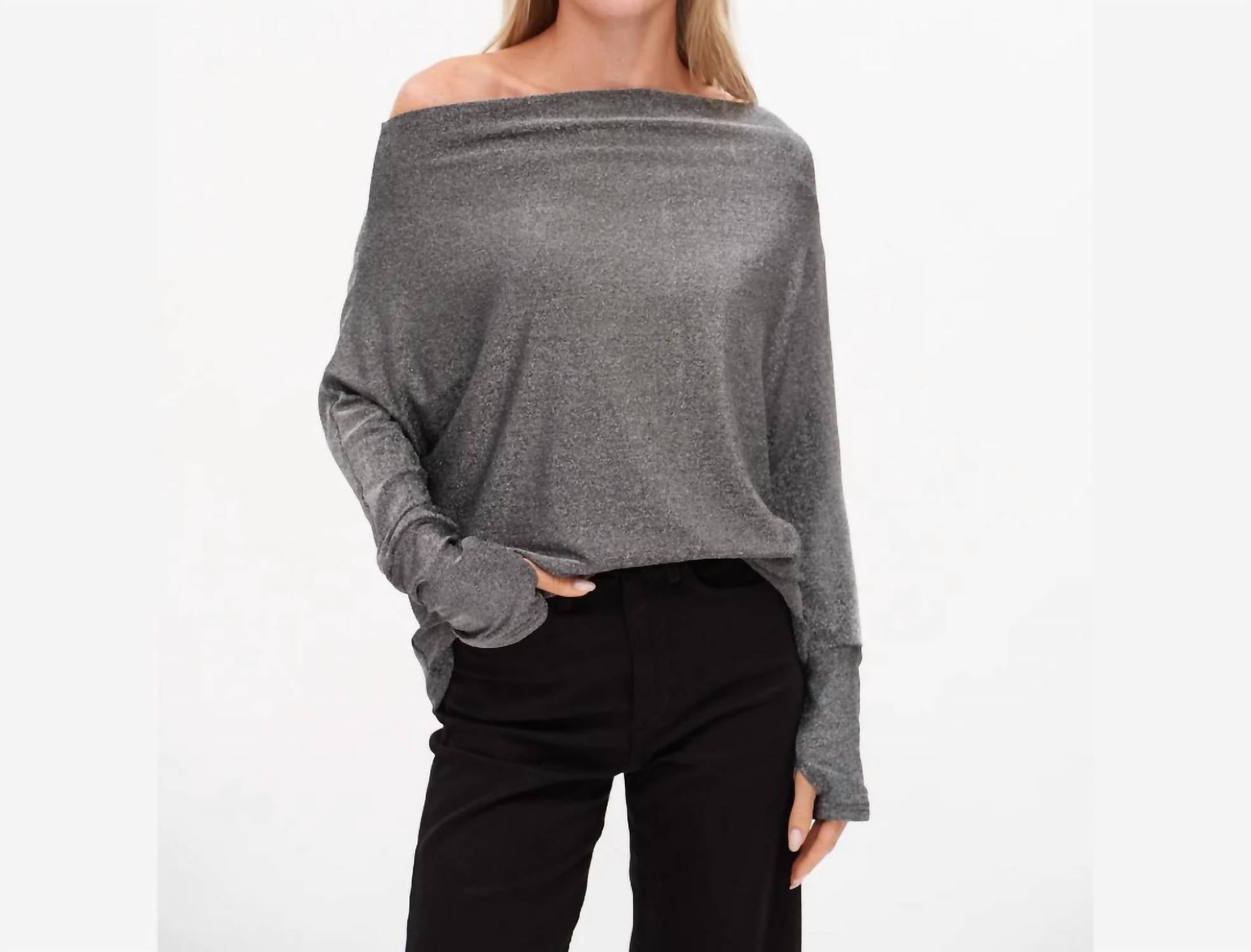 SIX/FIFTY Anywhere Holiday Off Shoulder Top in silver lurex - women's sweater