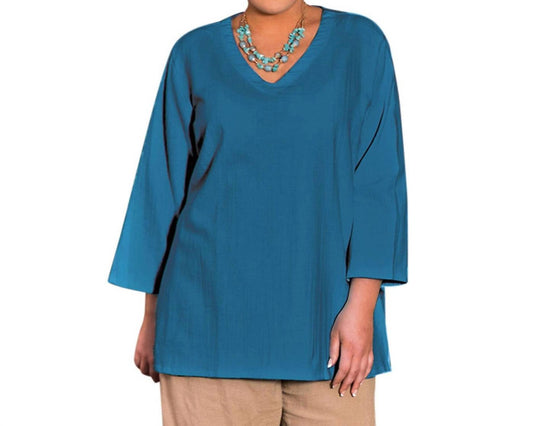 On The Plus Side - Crinkle Cotton Long Sleeve Tunic - Plus