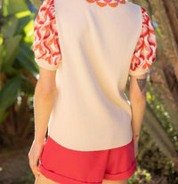 Voy - Jessie Scallop Neck Printed Short Sleeve Knit Top