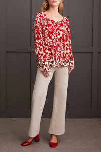 TRIBAL Long Sleeve Peasant Top With Buttons in scarlet 1 - women's blouse