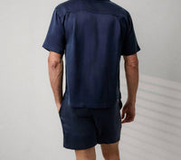 Lunya Men's Washable Silk Button Up Short Set in deep blue - men's item - view 4