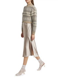 DESIGN HISTORY Pattern Sweater in grey ivory tan pattern - women's sweater - detail view