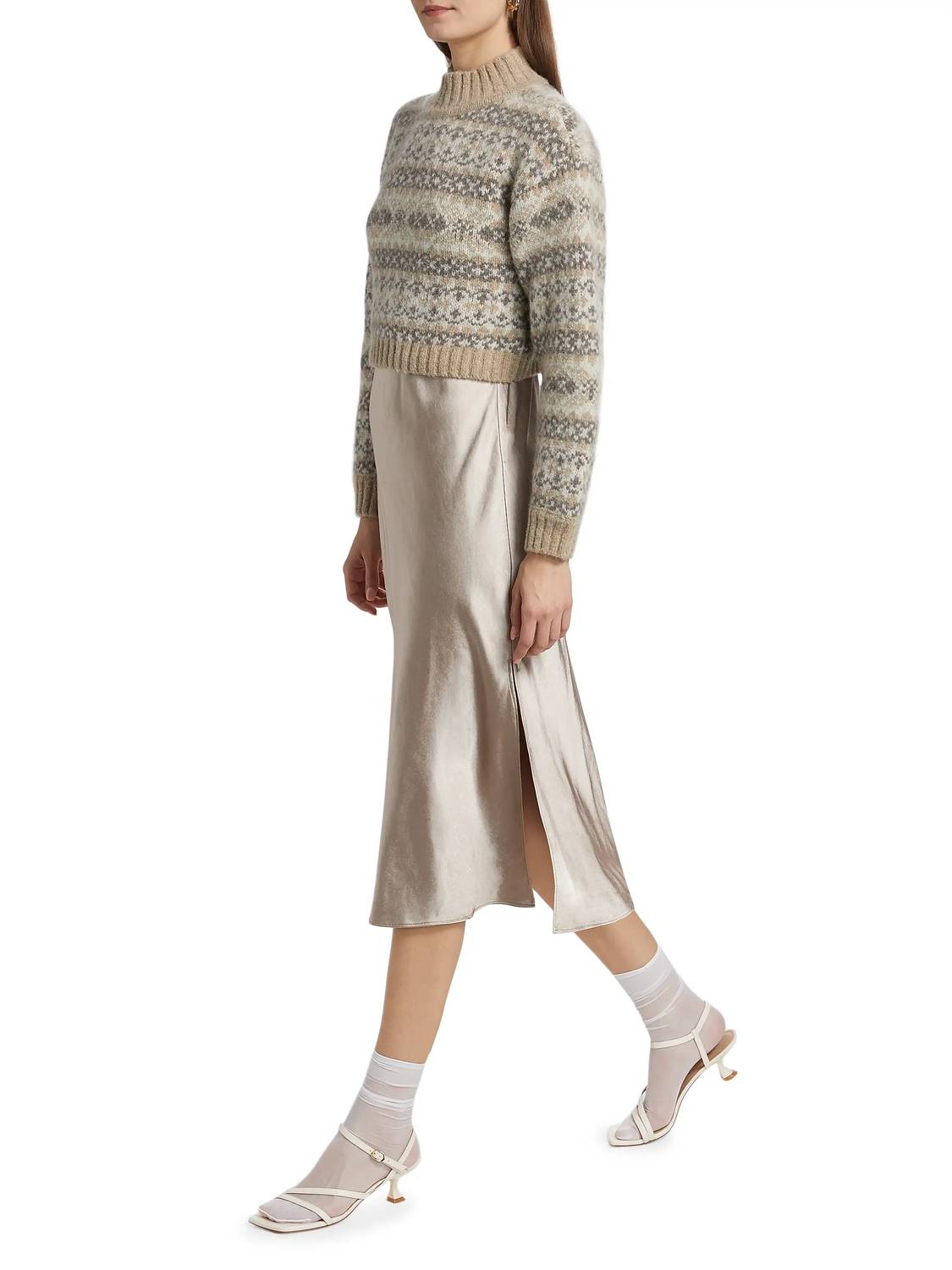 DESIGN HISTORY Pattern Sweater in grey ivory tan pattern - women's sweater - detail view