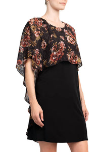 Glamour Nights - Floral Print Cape Mini Dress