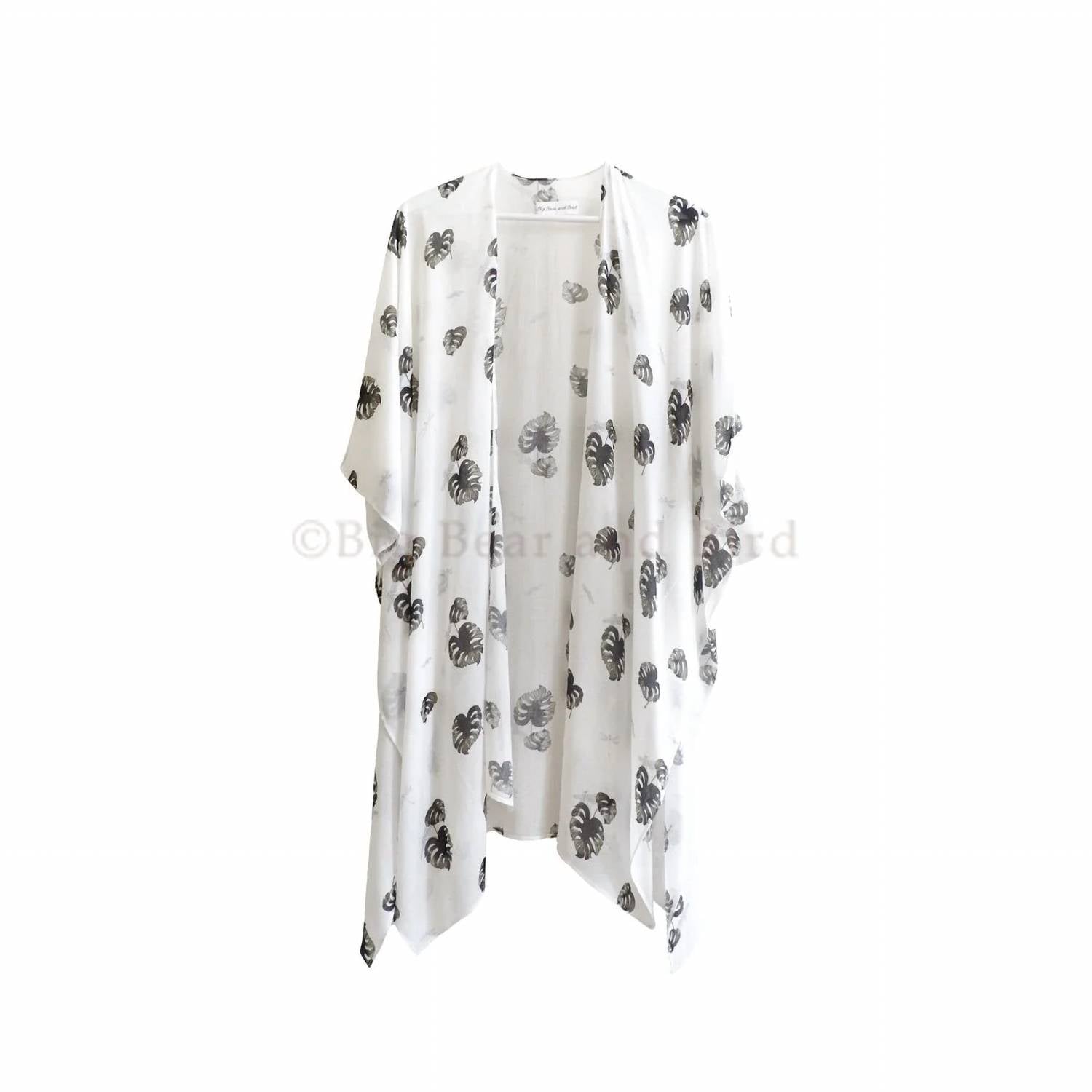 Big Bear And Bird - Women's Tropical Palm Leaves Kimono