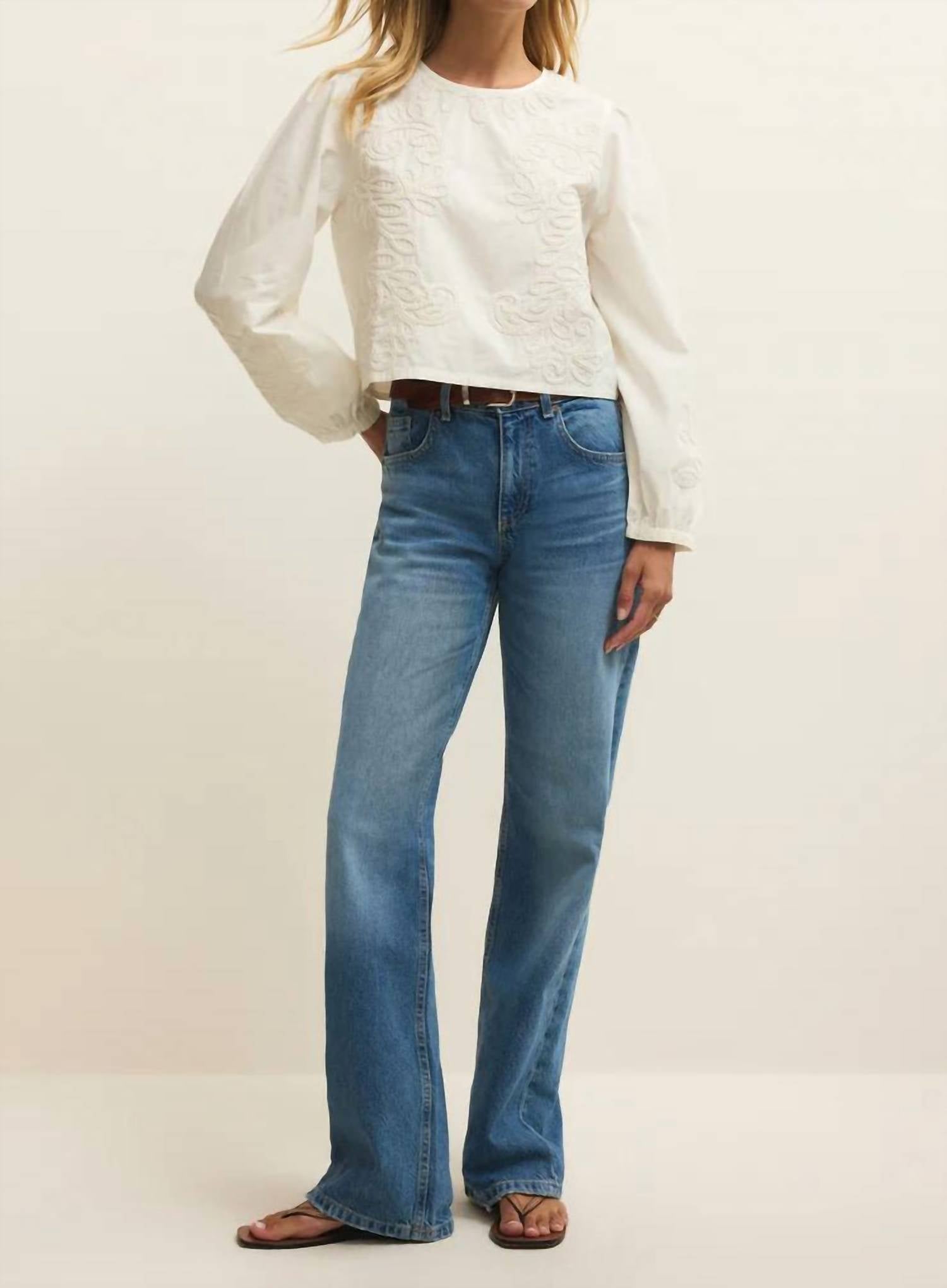 Z Supply Women's Tatiana Embroidered Top in white - women's long sleeve top