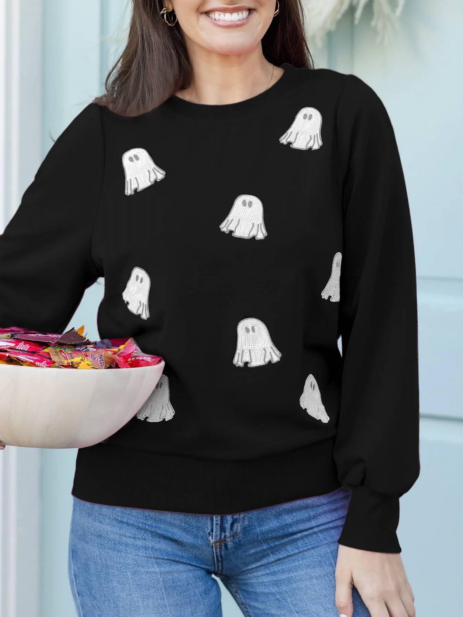 Mary Square - Shelby Sequin Ghosts Embellished Sweatshirt