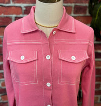 Trisha Tyler - Contrast Stitch Knit Button-Up Cardigan