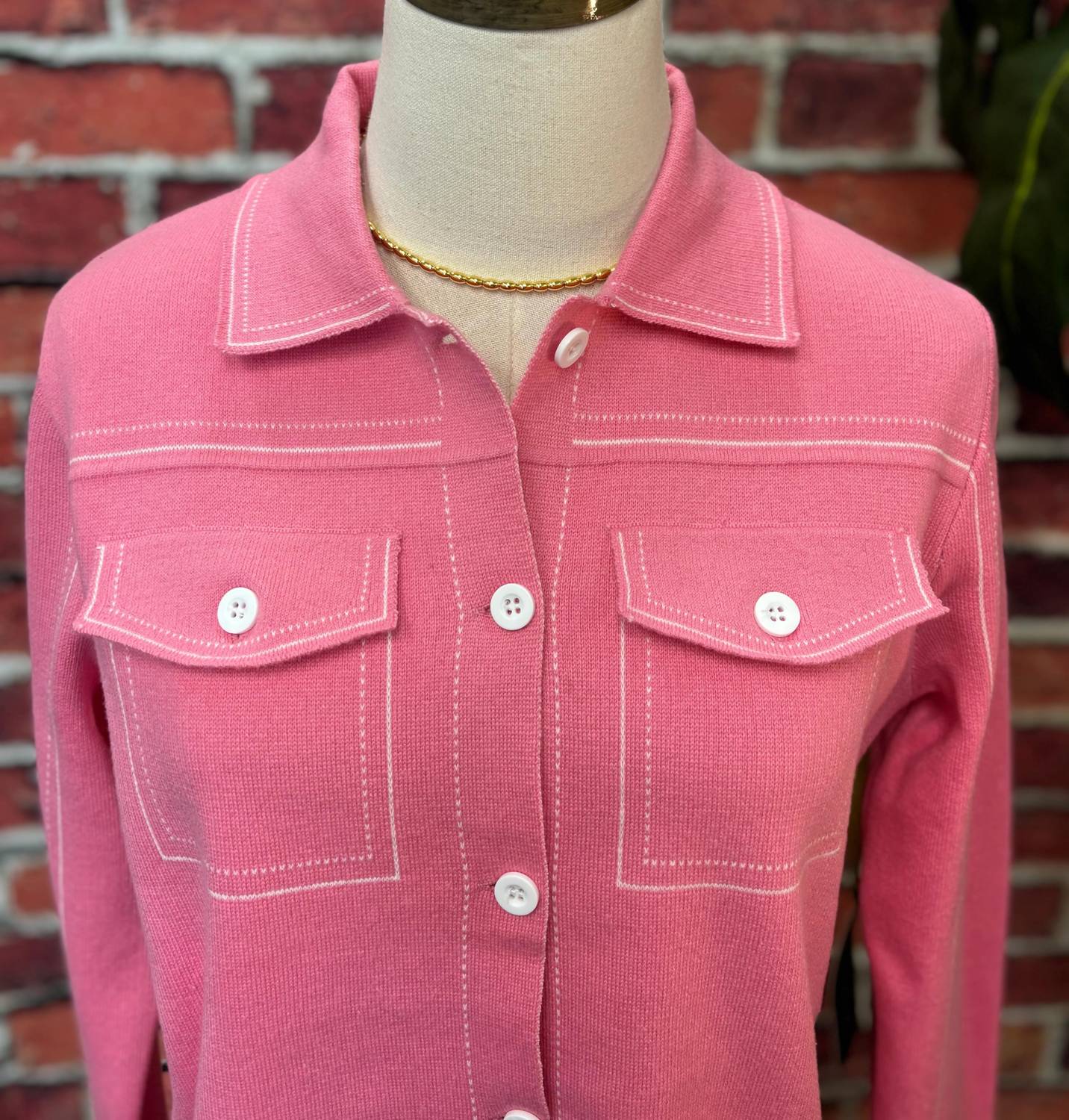 Trisha Tyler - Contrast Stitch Knit Button-Up Cardigan