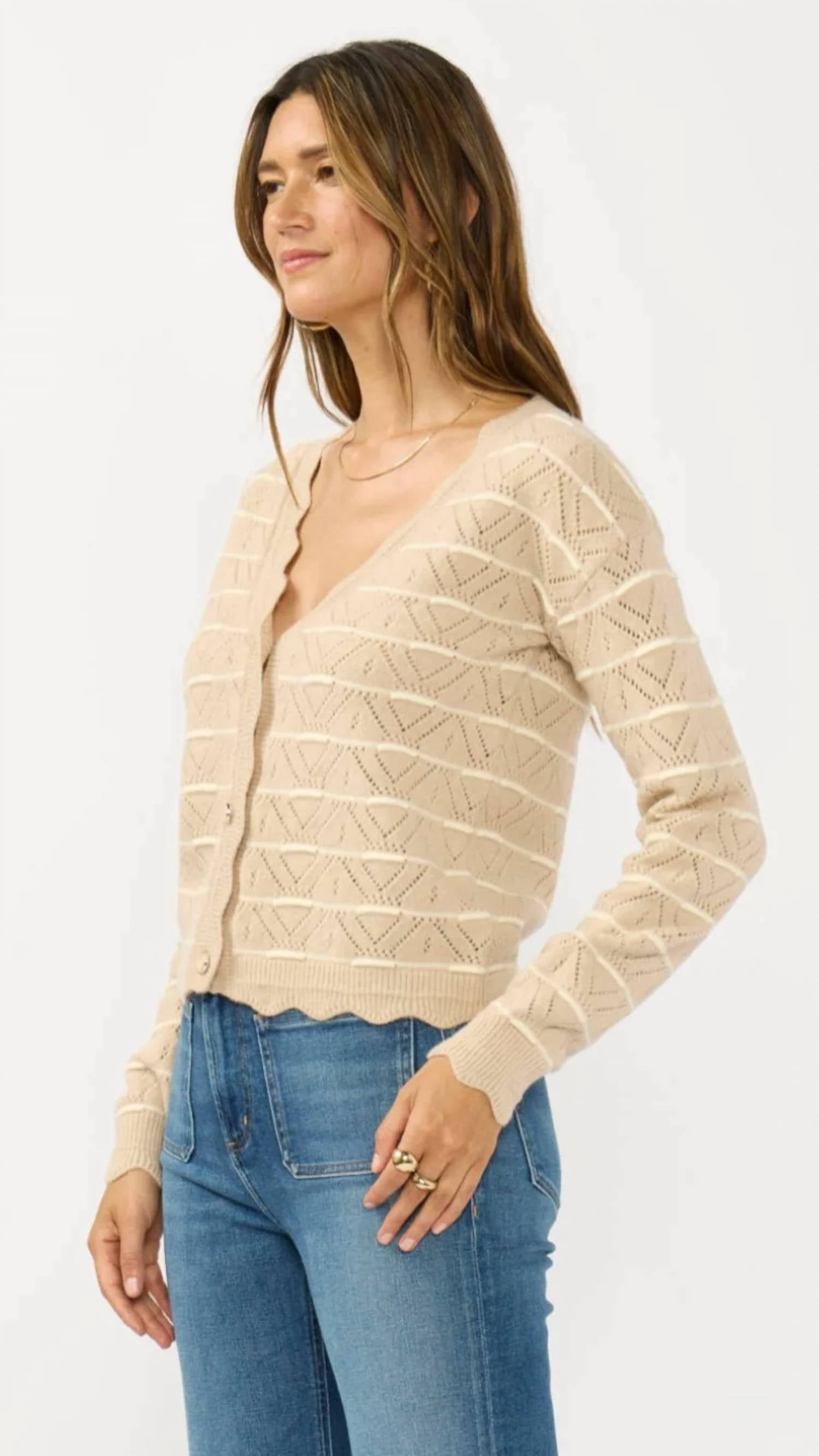 Lovestitch - Stripe Pointelle Sweater Cardigan