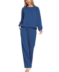 Zenana - Scuba Crewneck Pullover Pants Set