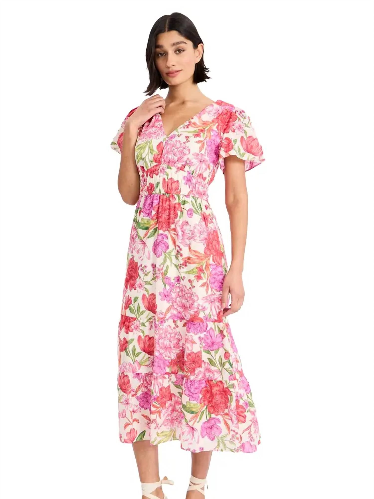 Donna Morgan - Tiered Midi Dress with Flutter Sleeves
