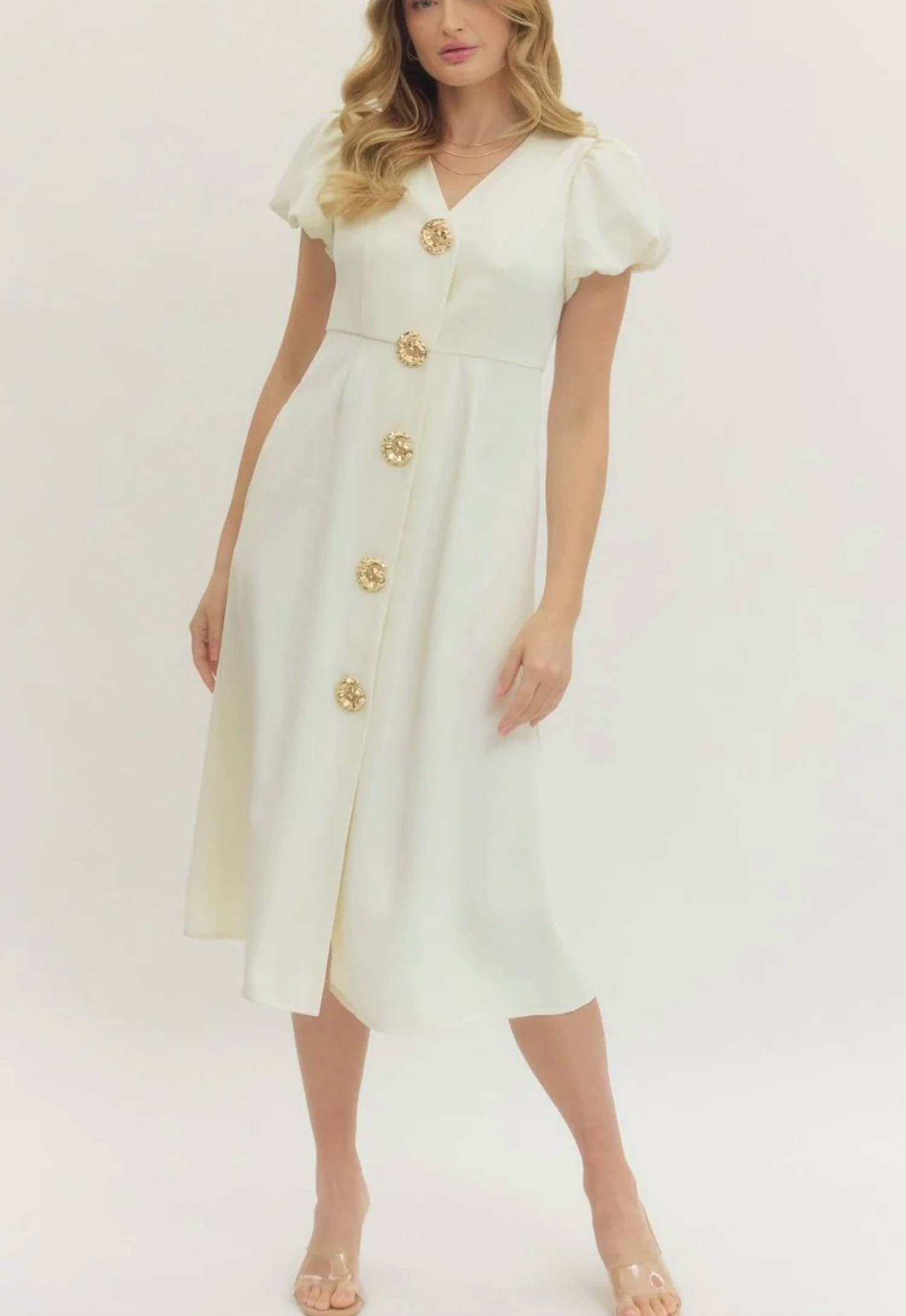 Entro - Puff Sleeve Midi Dress