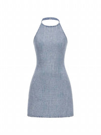 Self-Portrait - Rhinestone Croc Effect Denim Mini Dress