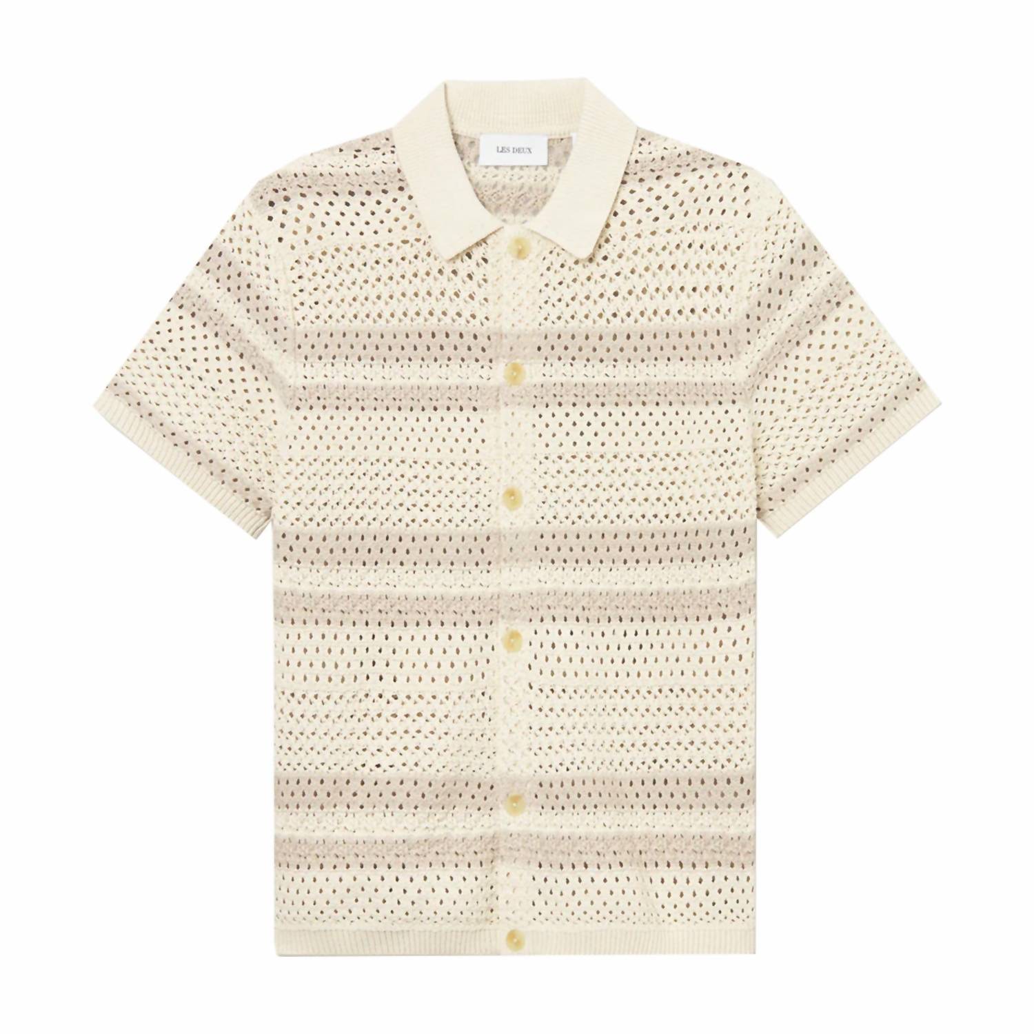 Les Deux Gianni Short Sleeve Knit Shirt in beige - men's shirt - alternate view