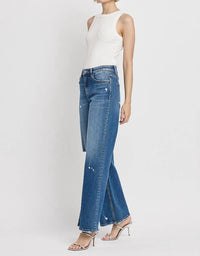 Flying Monkey - High Rise Distressed Wide Leg Jeans With Knee Slit