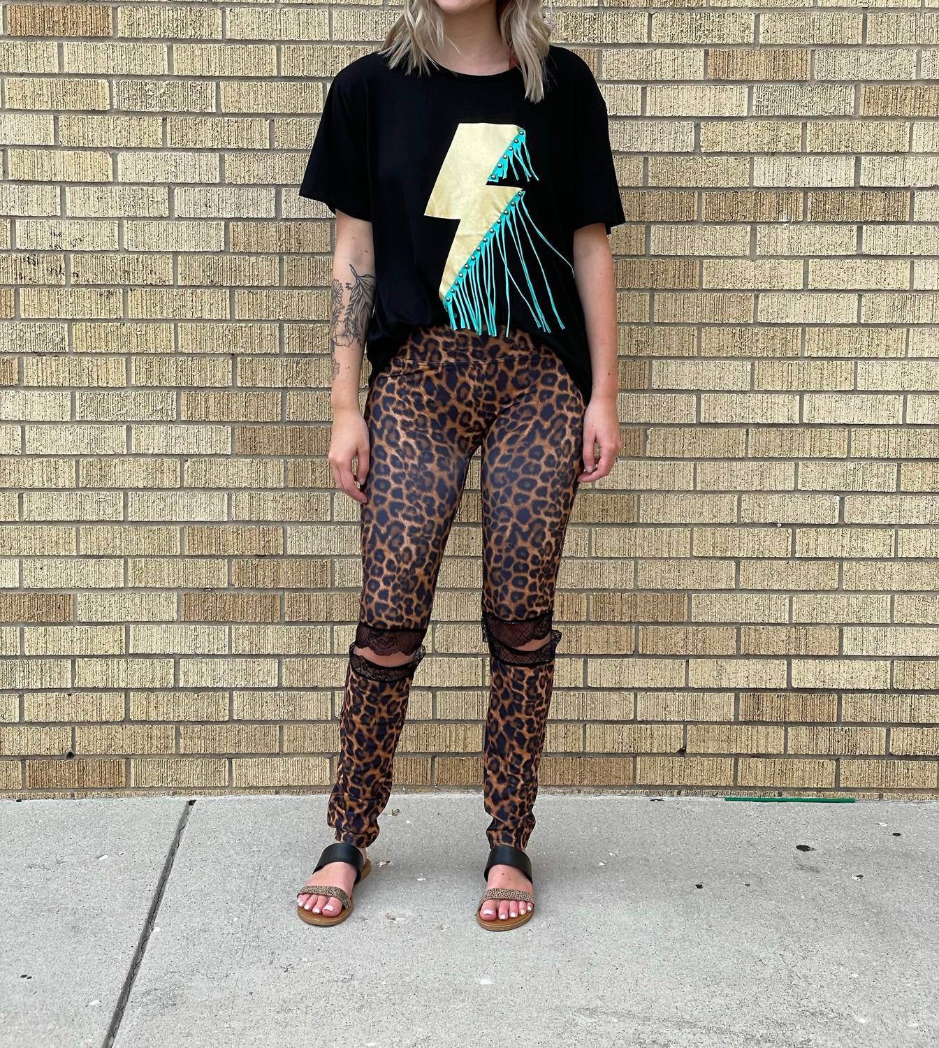 Leopard Leggings w/ Black Lace Knee