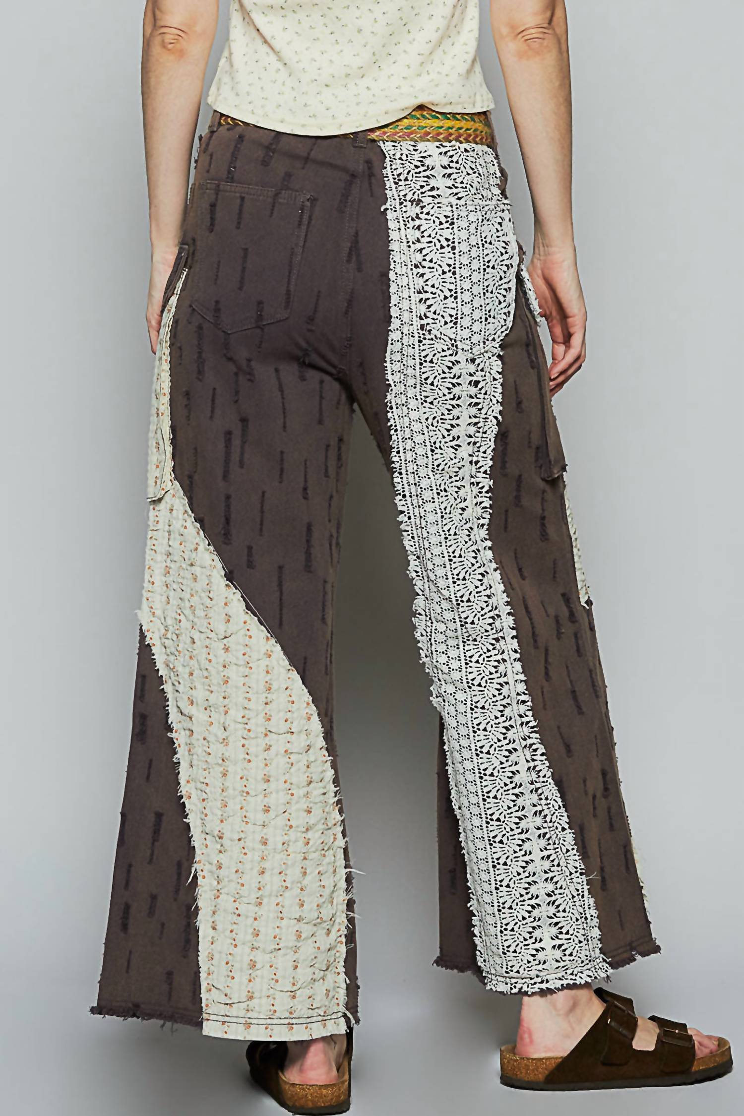 POL Wavy Patchwork Printed Denim Pants in gray - women's jeans - view 4