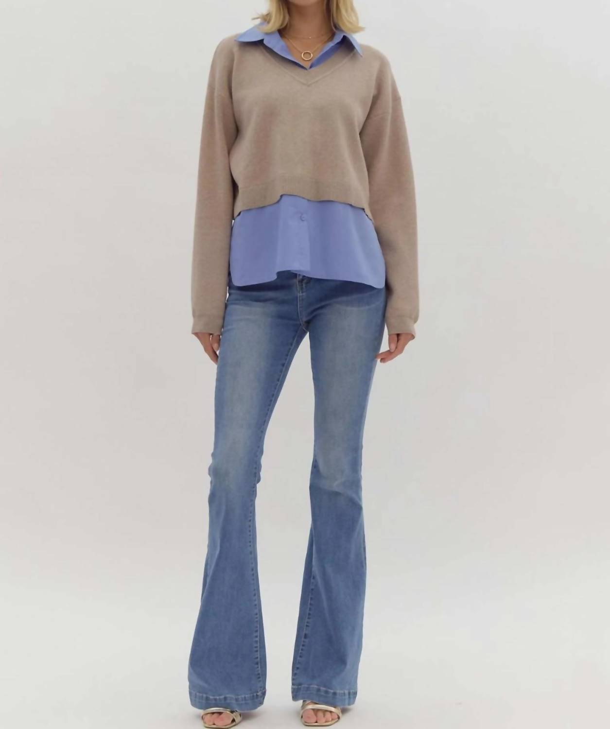 Entro - Striped Trim Twofer Shirt