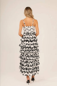 BTB Los Angeles Palmira Smocked Midi Dress in black white - women's dress - detail view