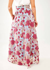 ABBEY GLASS Olivia Moonlight Petal Organza Maxi Skirt in light blue red - women's skirt - detail view