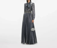 Self-Portrait - Metallic Pussy Bow Dress